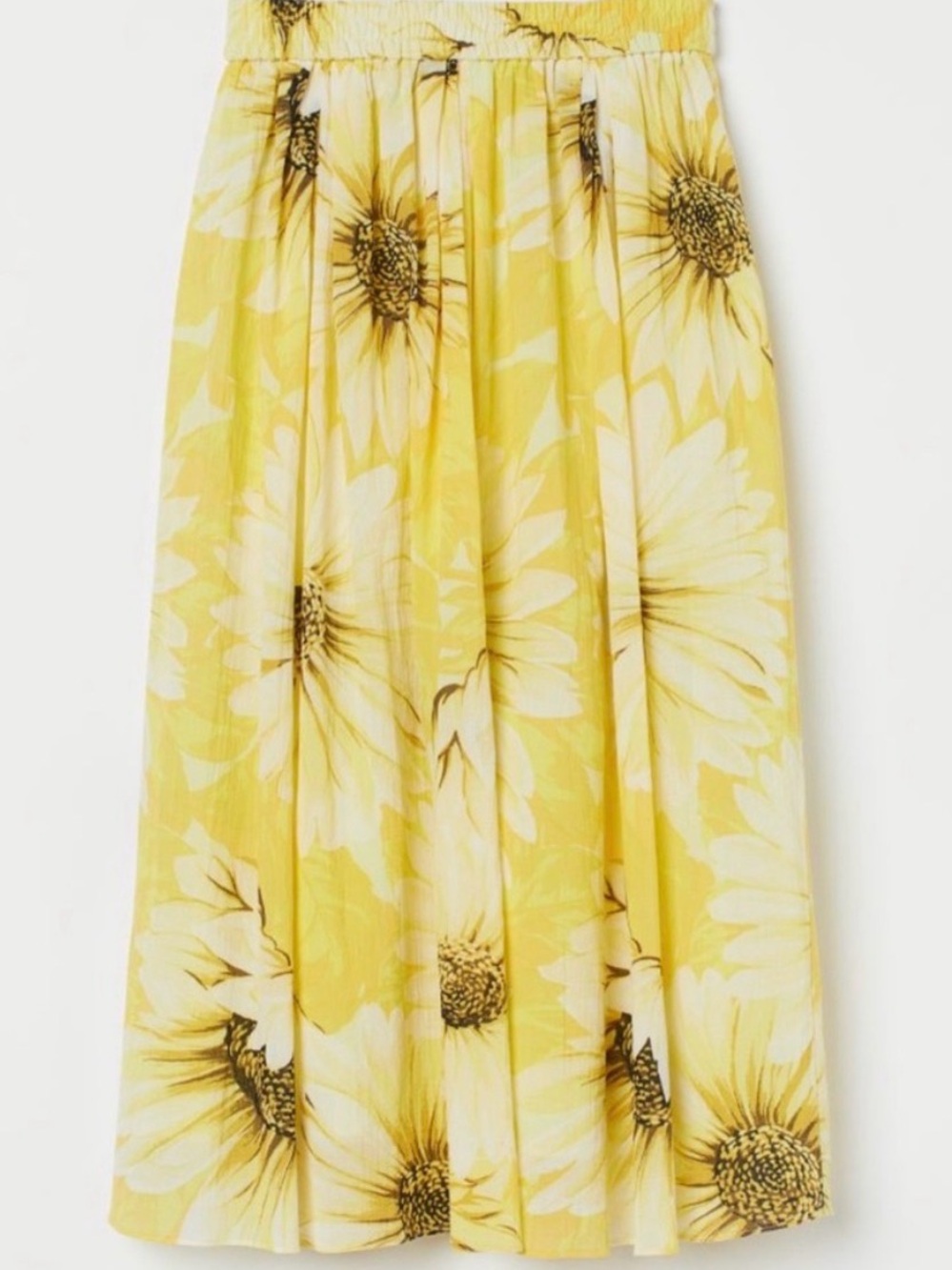 H&M Yellow Sunflower-Print Midi Skirt